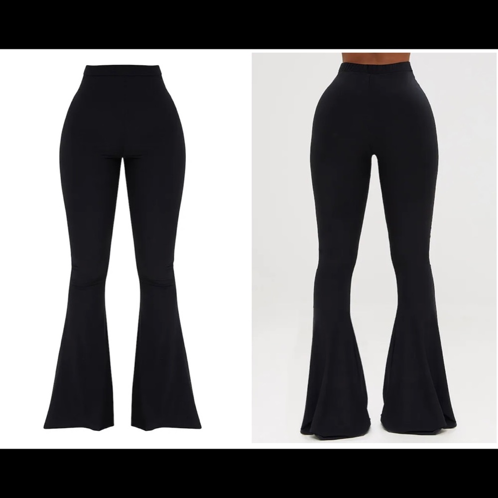 Pretty Little Thing Black Slinky Flared Leg Pants